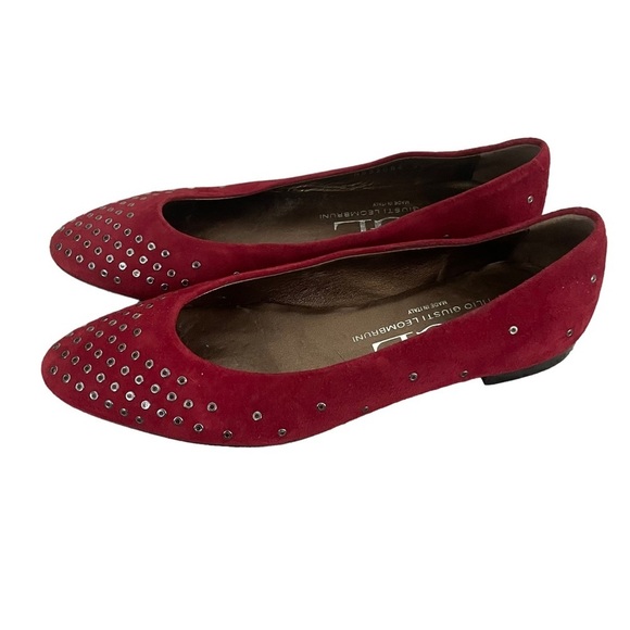 AGL Flats Size 37 US 7 Red Suede Grommet Studs Pointed Almond Toe - Picture 5 of 11